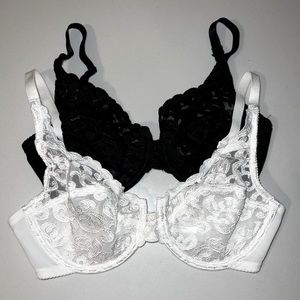 Wacoal Arabesque Underwire Bra Bundle (2) Black and White Size 32 D Semi Sheer